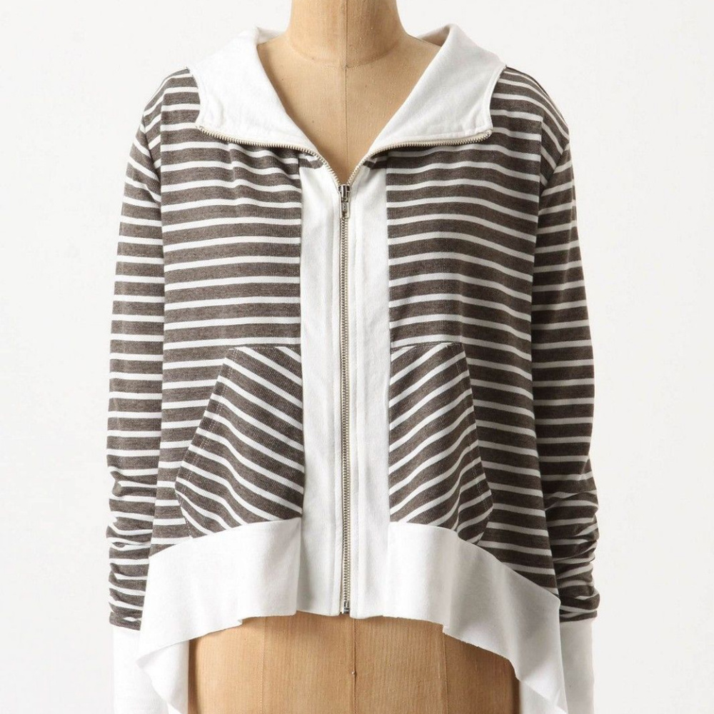 Anthropologie Kick Back Hoodie  Relaxed Striped Top Zip Front  By Market, Size S